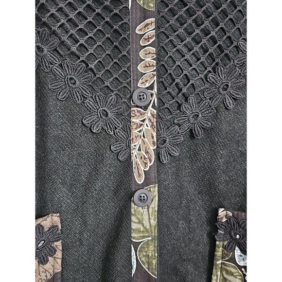 Pretty Angel Floral Knit Duster XL Black Whimsygoth Mixed Media Cardigan - Picture 5 of 16